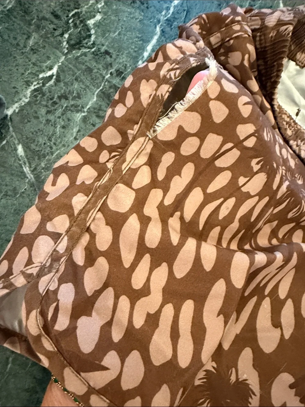 🤎 Munster Brown and Tan Palm Print Kids (12) Swim Trunks (needs sewing love) 🤎